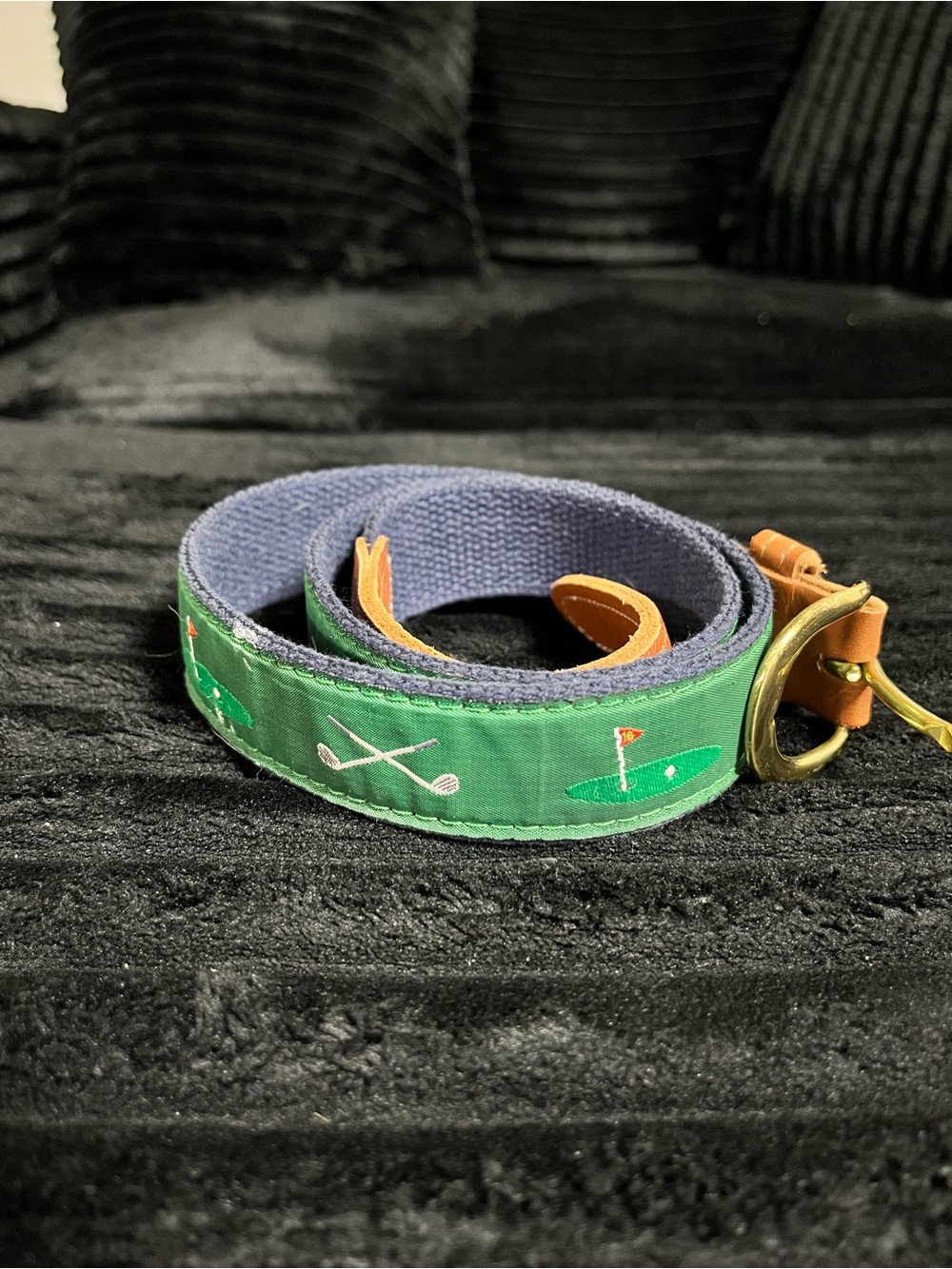 Men's Preston Leather 18 Hole Golf Embroidered Canvas Belt - Green